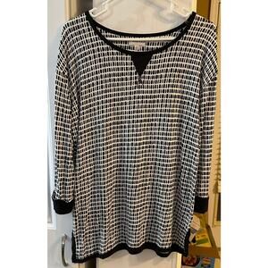 Anne‎ Klein Women's Geometric Shapes White Black Tunic Side Split Small